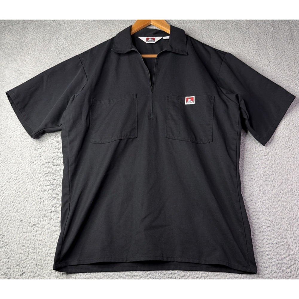 Ben Davis Shirt Mens Size Medium Black Short Sleeve 1/4 Zip Ben Davis Logo